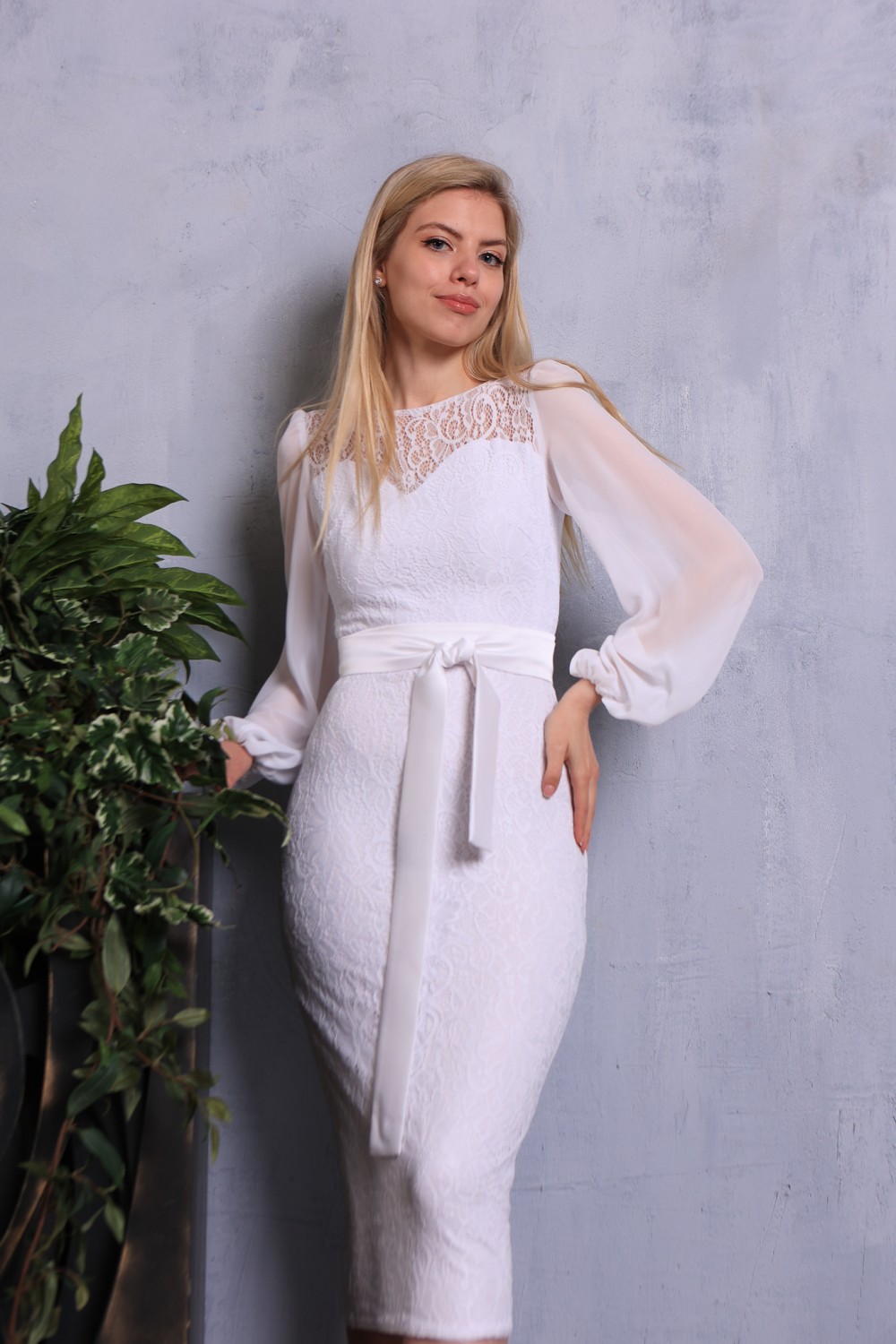 Платье футляр (Белый)  - фото