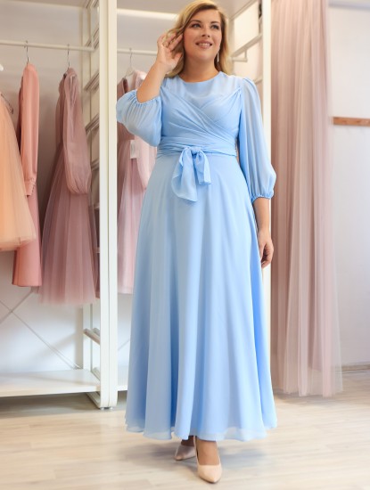 Вечернее платье макси большого размера  (голубое) 
