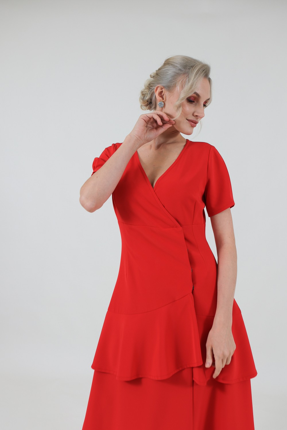 Платье миди (красное) - фото