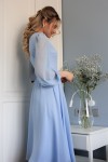 Платье с запахом из шифона миди (Голубое) - фото 