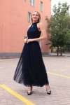 Платье макси с американской проймой из фатина (Темно-синее)      - фото 