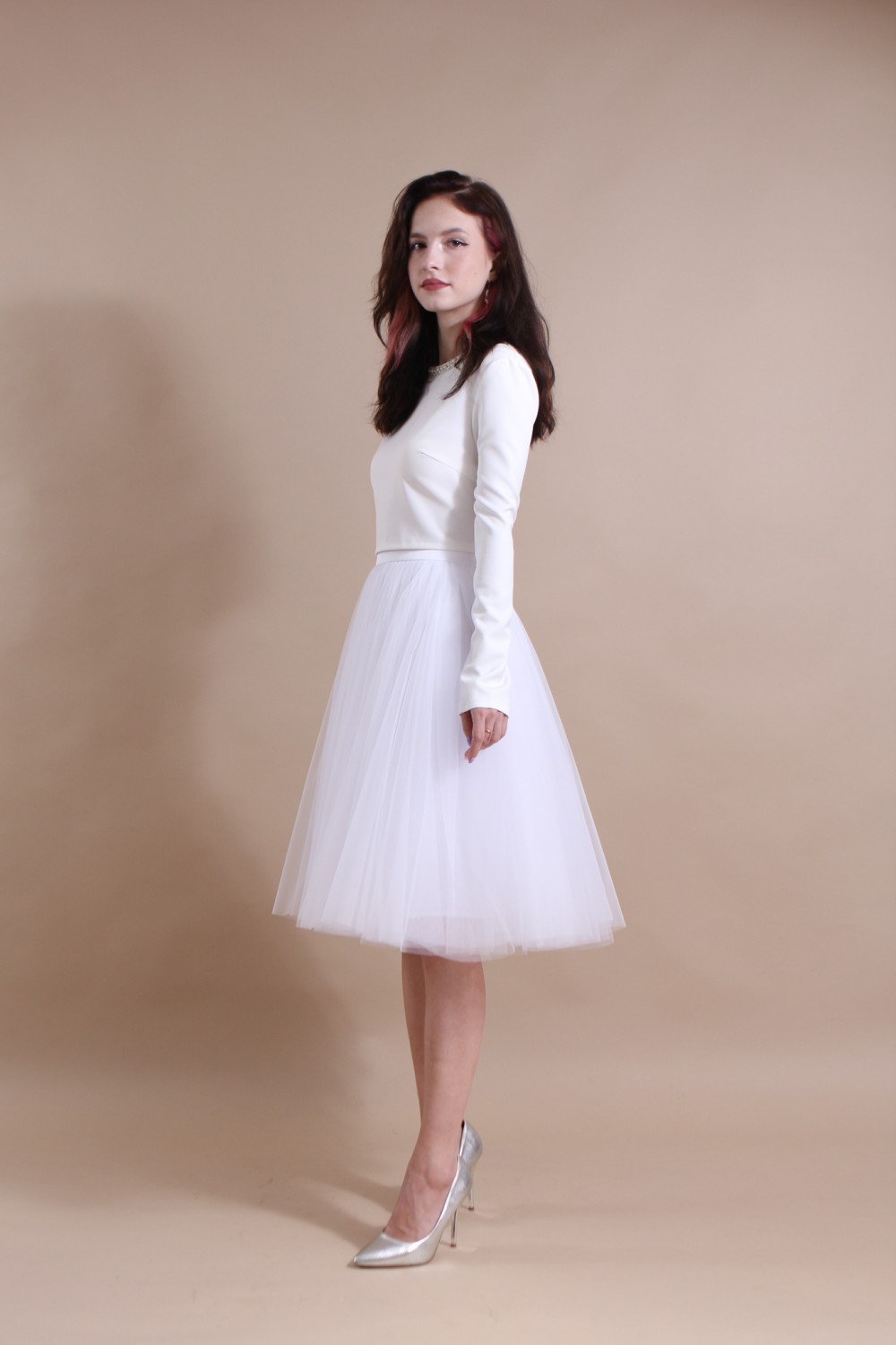 Пышная свадебная юбка-солнце из фатина (60 цветов)   Белая  - фото