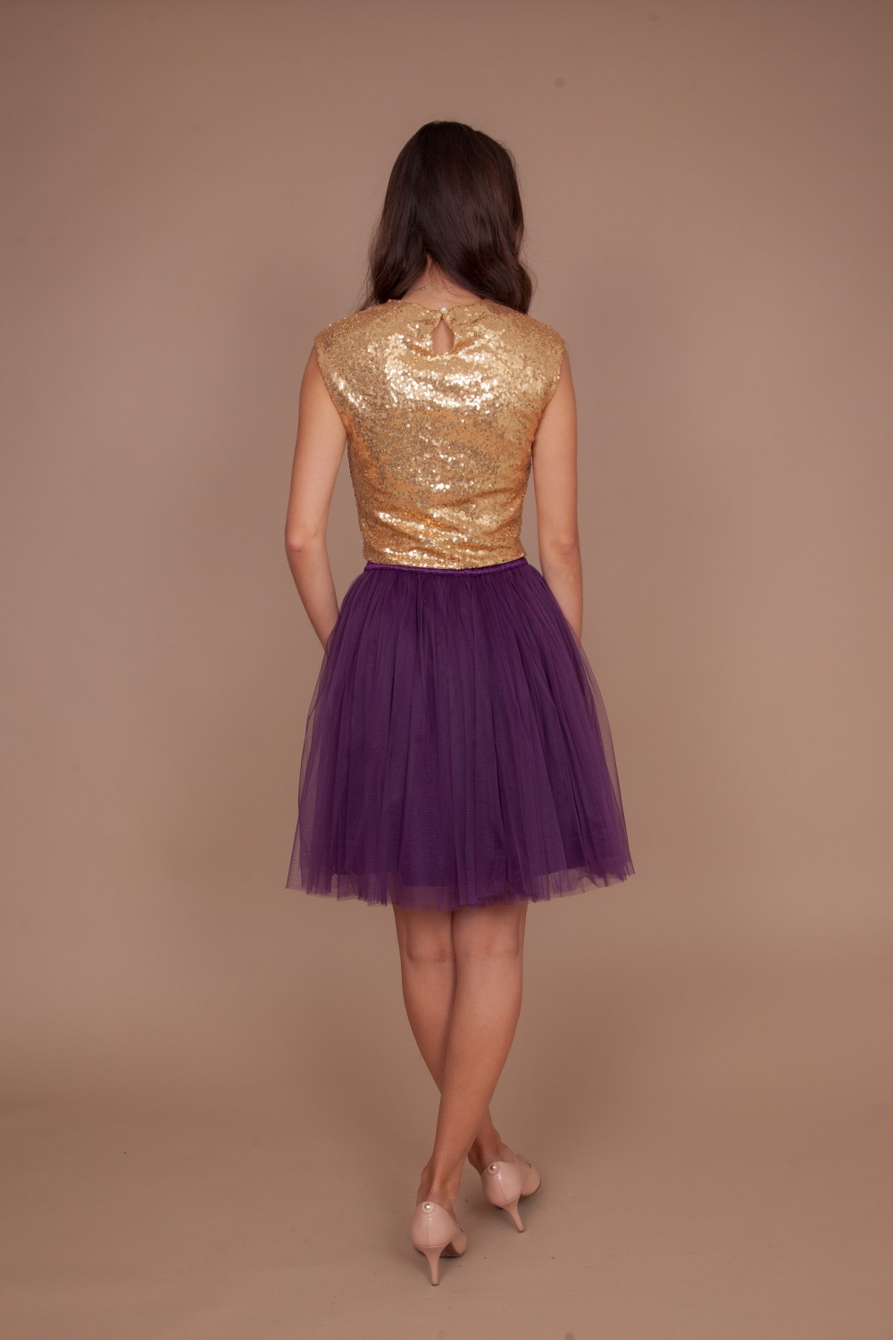 Пышная юбка из фатина мини (60 цветов)  Сливовая - фото